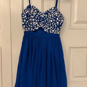 B. Smart Royal Blue Dress with Sparkling Details